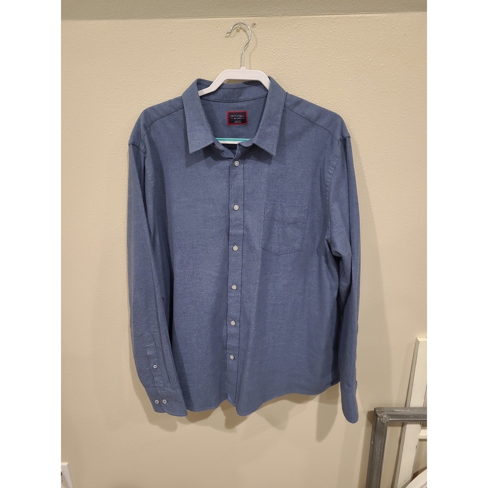 UNTUCKit Men's SZ 2XL slate blue Flannel button down shirt Casual outdoorsy NWOT